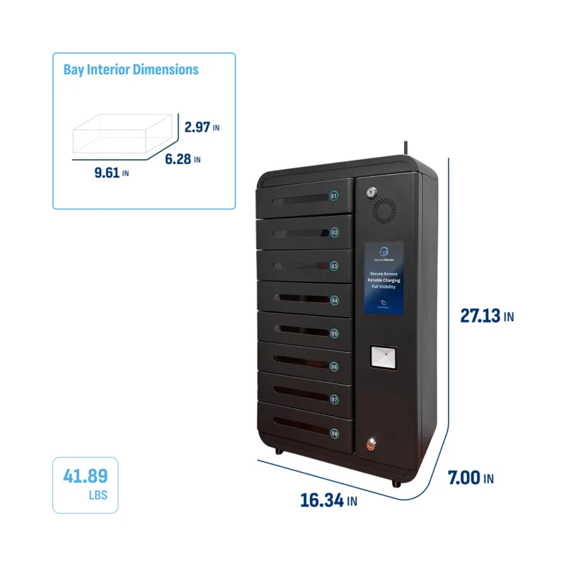 HonestWaves - SmartLocker 8 - Device Charging Smart Locker in Black - Dimensions and Weight SmartLocker 8 Charging Locker