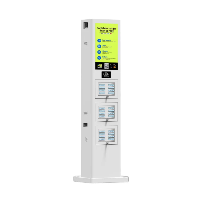 HonestWaves - Weatherproof Portable Battery Pack Rental Kiosk in white - Facing Right Weatherproof and Solar PortablePower 24 Charging Kiosk