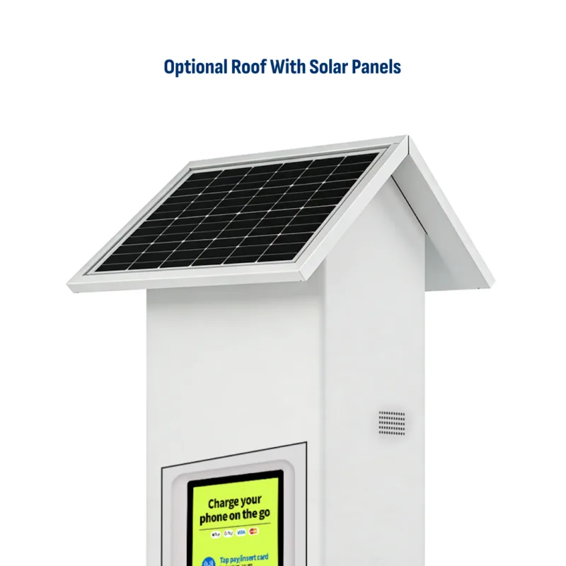 HonestWaves - Weatherproof Portable Battery Pack Rental Kiosk in white - Optional Solar Roof Weatherproof and Solar PortablePower 24 Charging Kiosk