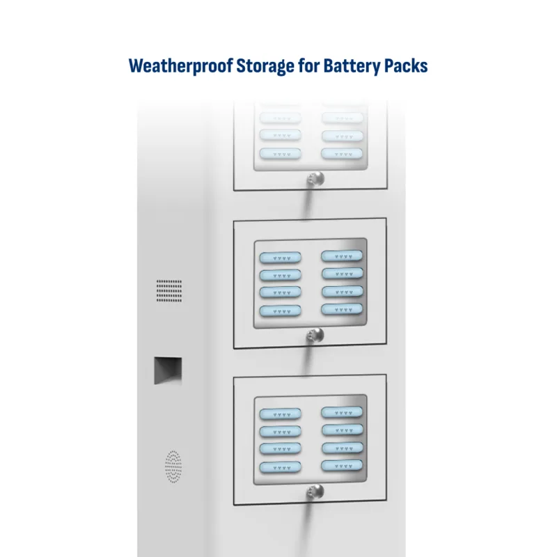 HonestWaves - Weatherproof Portable Battery Pack Rental Kiosk in white - Weatherproof Storage Weatherproof and Solar PortablePower 24 Charging Kiosk