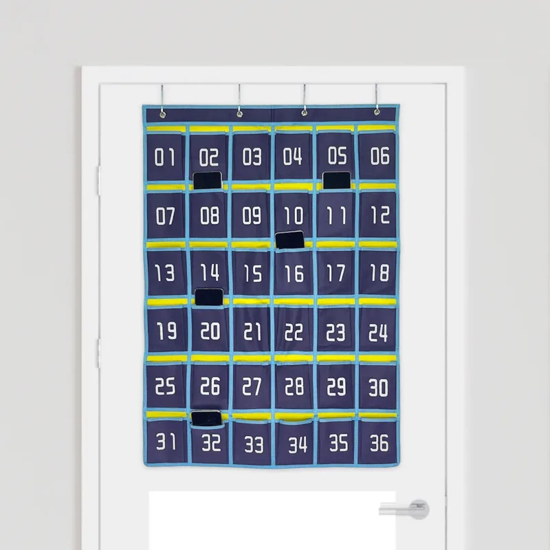 Numbered Classroom Pocket Chart - 36 Pockets 0 hanging on a door Numbered Classroom Pocket Chart Storage Organizer