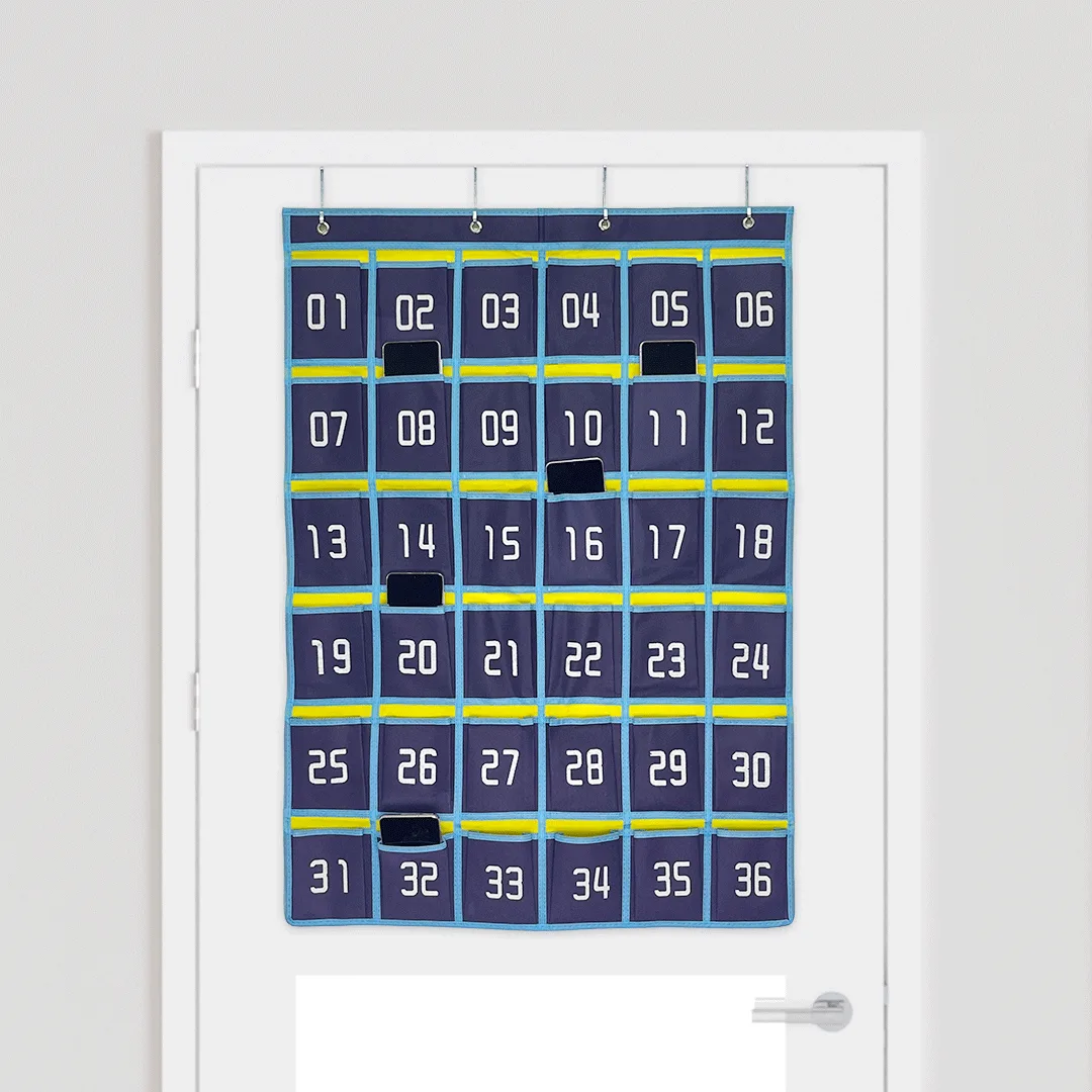 Numbered Classroom Pocket Chart - 36 Pockets 0 hanging on a door
