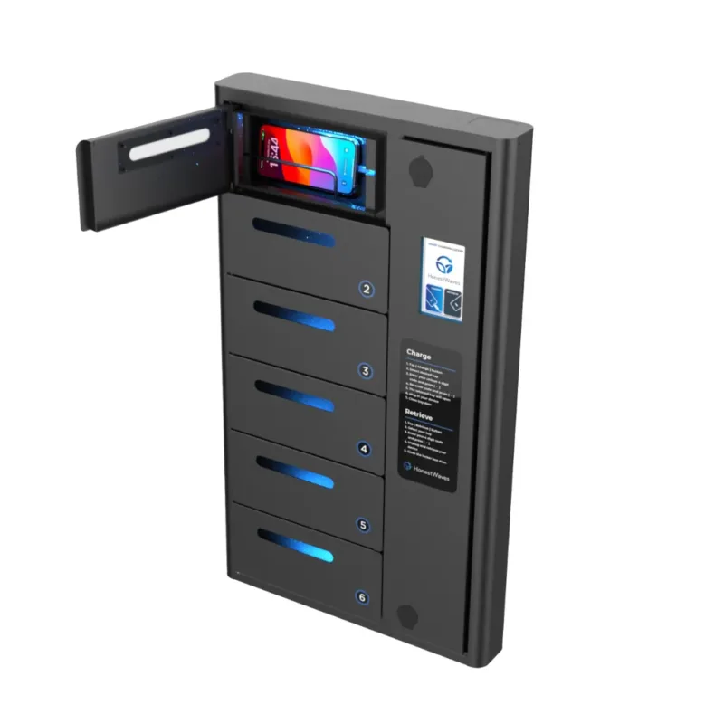 Outdoor Phone Charging Locker charging a phone