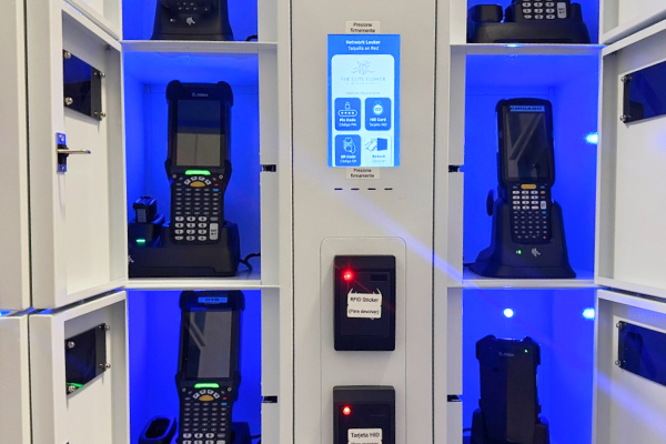 Multiple scanners being charged in locker bays